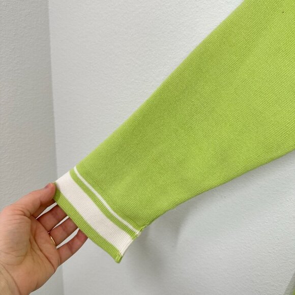 Vintage 90s Papillon Pastel Lime Green Sweater Set, Size M - Unique Striped Trim - Picture 8 of 9